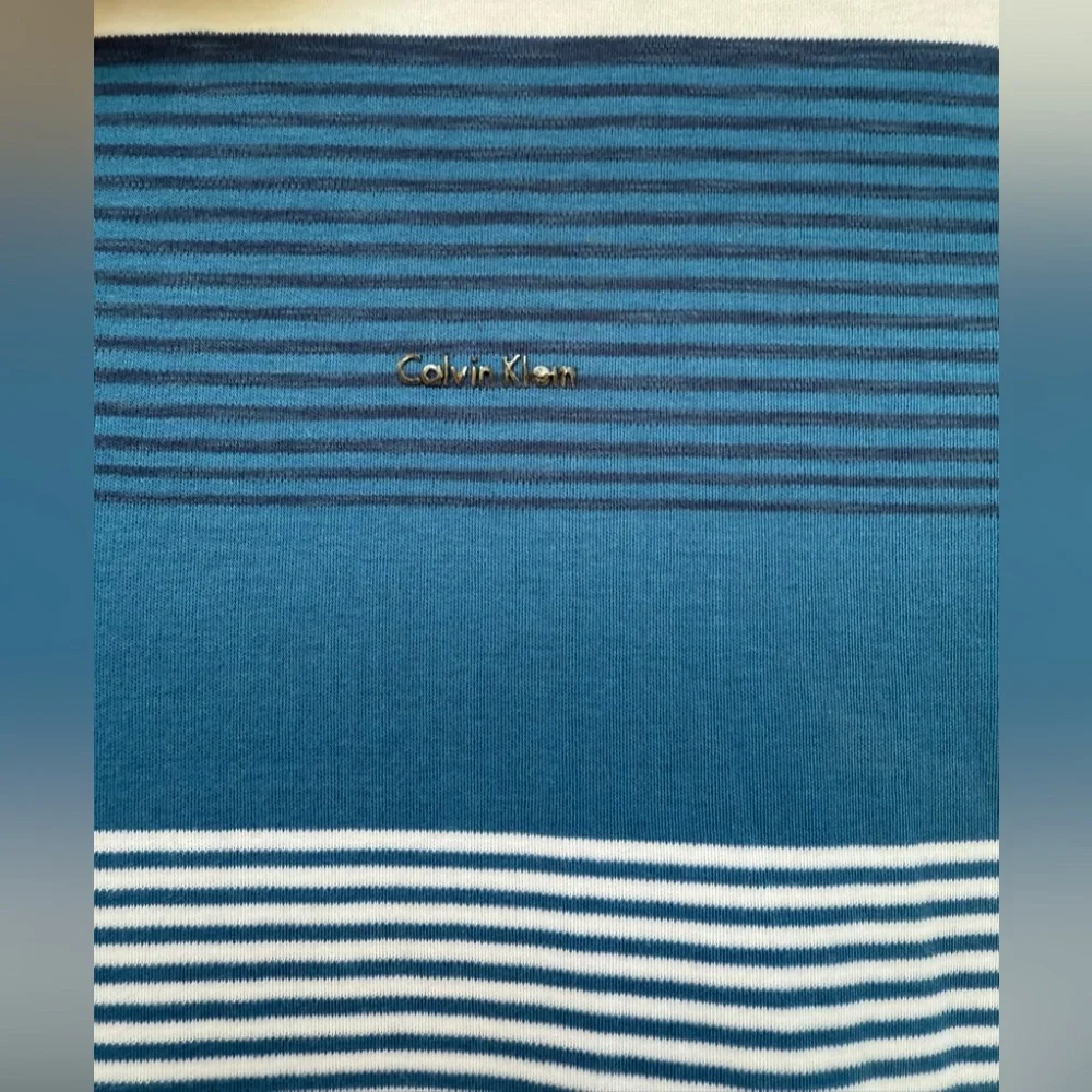 Calvin Klein Liquid Cotton White & Blue Stripes Polo Shirt, Size XL/TG